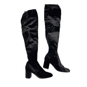 Charles by Charles David Owen Black Velvet Over The Knee Boots Block Heel 7.5